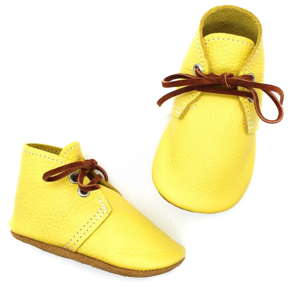 Mon Petit Shoes Handmade Yellow Pebbled‎ Leather Oxford Baby Booties Gift Size 3